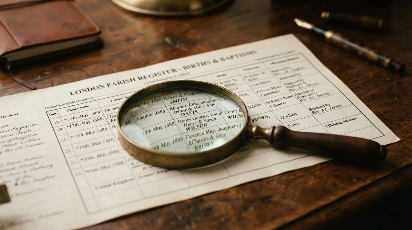 A magnifying glass rests over a printed regulatory certificate on a wooden desk.