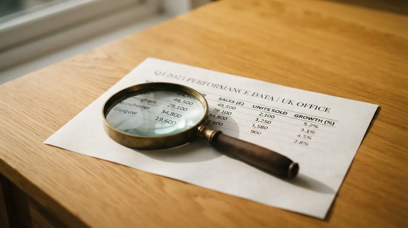 A magnifying glass rests over a printed regulatory certificate on a wooden desk.