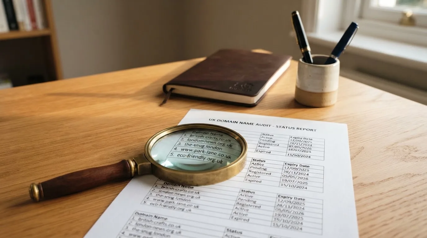 A magnifying glass rests over a printed regulatory certificate on a wooden desk.